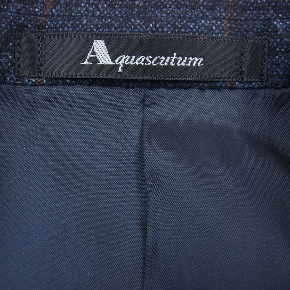 Aquascutum アクアスキュータム チェック柄 ウール 2B テーラードジャケット ネイビー系 96/86/170【極上美品】【中古】