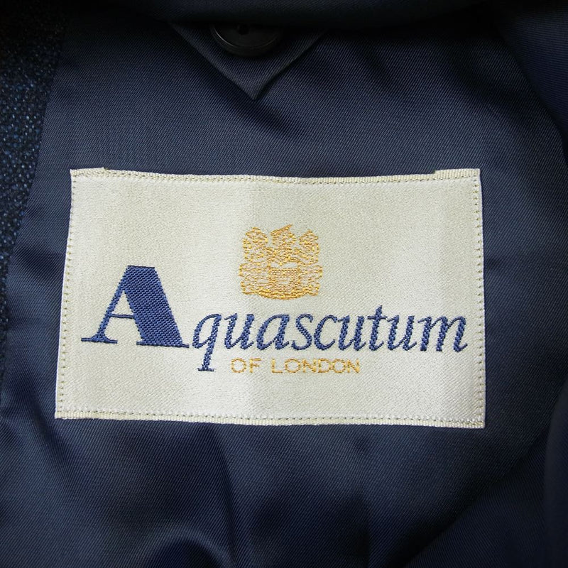 Aquascutum アクアスキュータム チェック柄 ウール 2B テーラードジャケット ネイビー系 96/86/170【極上美品】【中古】