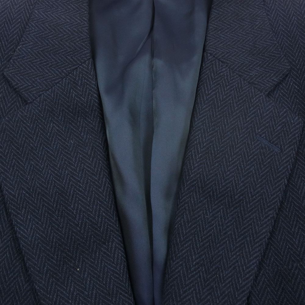 Aquascutum アクアスキュータム ヘリボーンウール 2B テーラードジャケット ネイビー系 100/94/170【極上美品】【中古】
