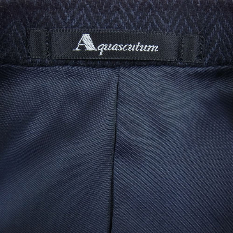 Aquascutum アクアスキュータム ヘリボーンウール 2B テーラードジャケット ネイビー系 100/94/170【極上美品】【中古】