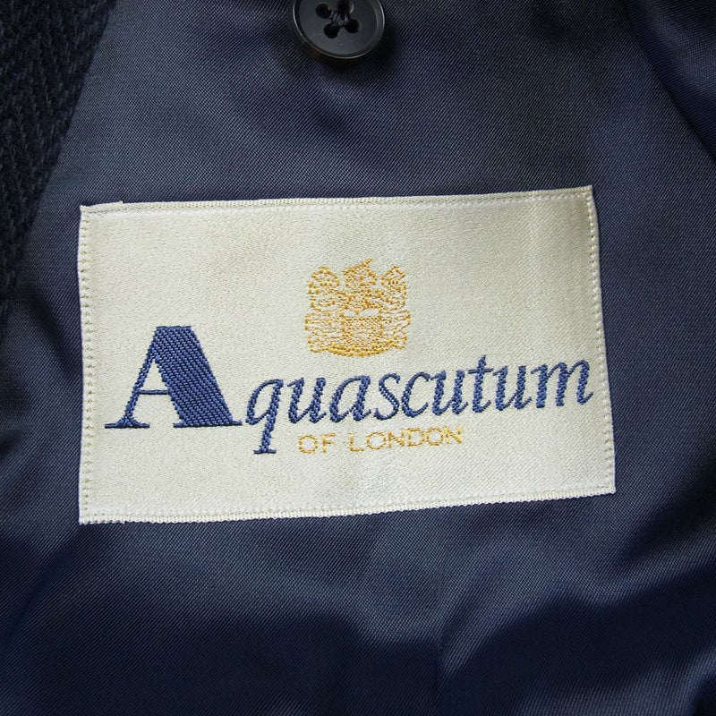 Aquascutum アクアスキュータム ヘリボーンウール 2B テーラードジャケット ネイビー系 100/94/170【極上美品】【中古】