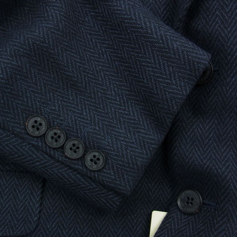 Aquascutum アクアスキュータム ヘリボーンウール 2B テーラードジャケット ネイビー系 100/94/170【極上美品】【中古】
