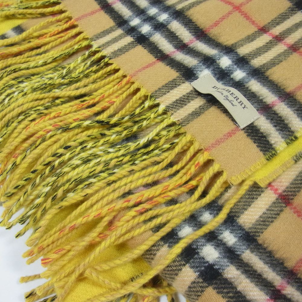 BURBERRY バーバリー 800455 国内正規品 ノバチェック マフラー カシミヤ 大判 ベージュ系 イエロー系 200x60cm【中古】