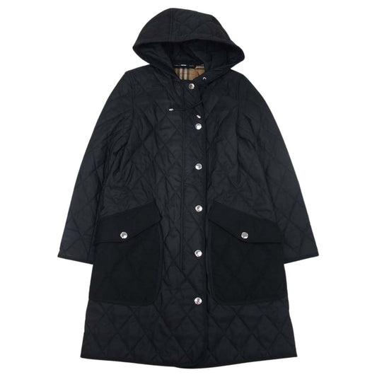 BURBERRY バーバリー 8035506 国内正規品 裏地ノバチェック フーテッドコート ダイアモンド キルティング サーモレギュレーテッド コート ブラック系 XS【中古】