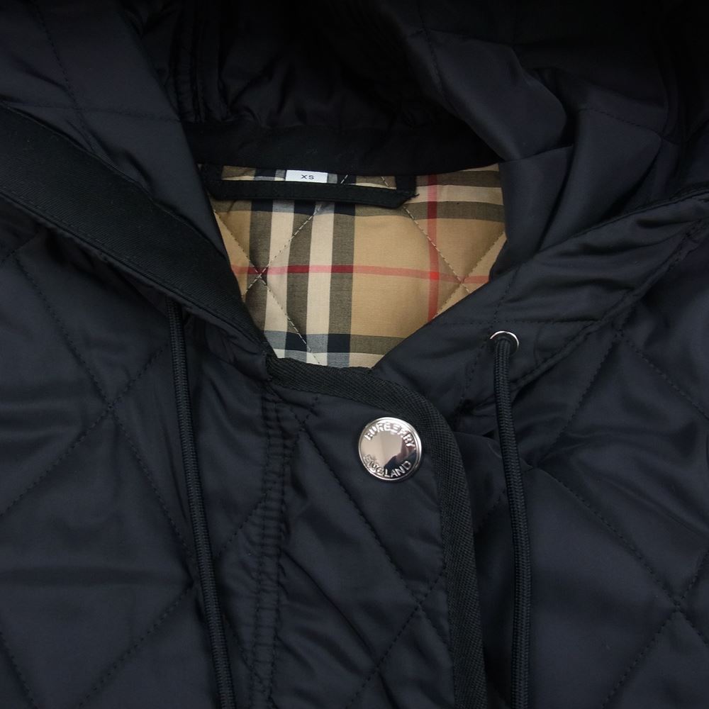 BURBERRY バーバリー 8035506 国内正規品 裏地ノバチェック フーテッドコート ダイアモンド キルティング サーモレギュレーテッド コート ブラック系 XS【中古】