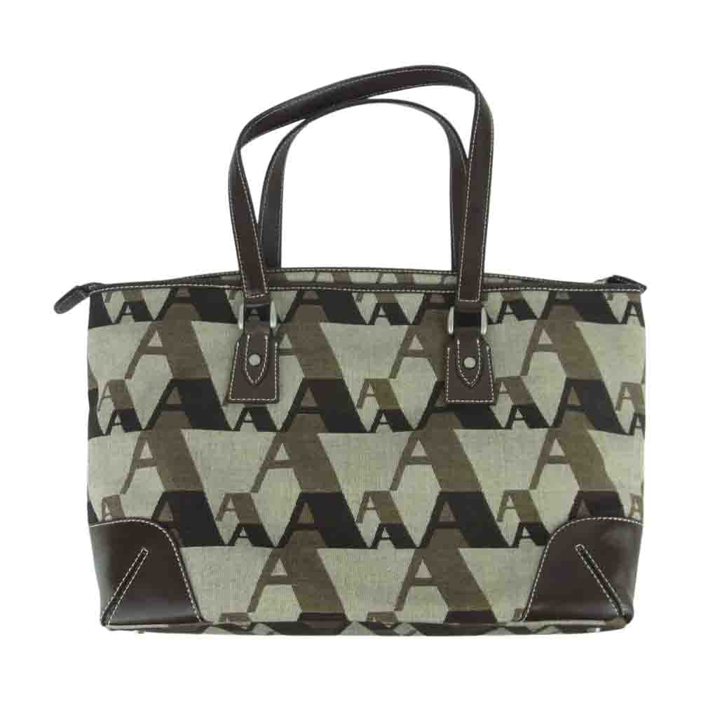 Aquascutum アクアスキュータム 4493250 ジャガード レザーハンドル ポーチ付き トート バッグ ブラウン系 F【極上美品】【中古】