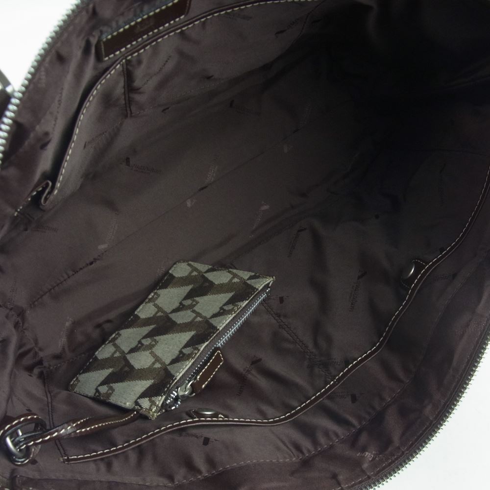 Aquascutum アクアスキュータム 4493250 ジャガード レザーハンドル ポーチ付き トート バッグ ブラウン系 F【極上美品】【中古】