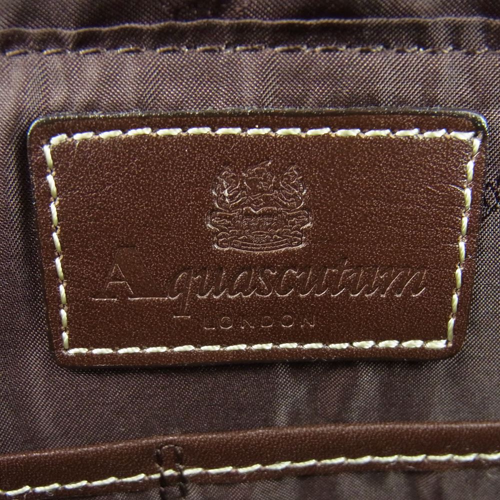 Aquascutum アクアスキュータム 4493250 ジャガード レザーハンドル ポーチ付き トート バッグ ブラウン系 F【極上美品】【中古】