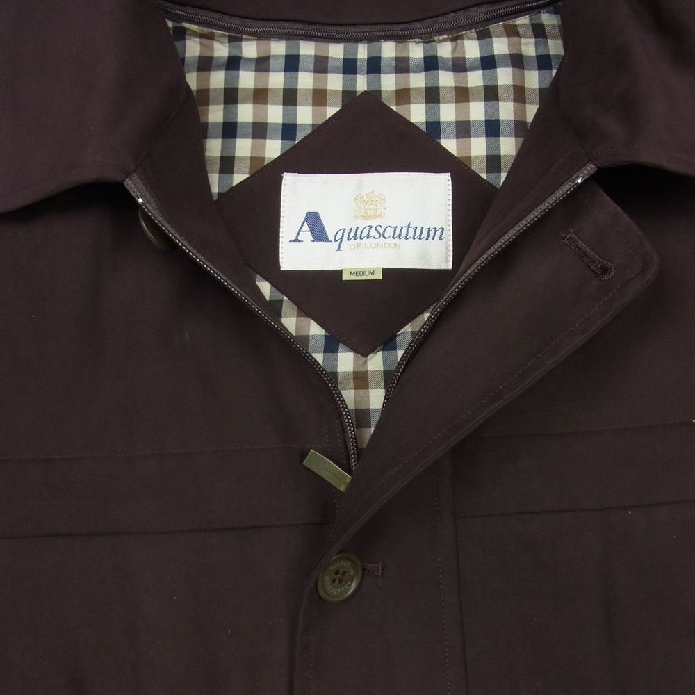 Aquascutum アクアスキュータム 着脱ライナー付き はっ水加工 フェイクスエード ハーフ コート 紫がかった濃い茶色系 M【中古】