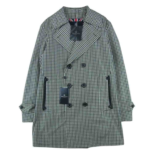 Aquascutum アクアスキュータム A9150906 チェック柄 レザーパイピング パッカブル Pコート ピー コート ブラック系 ブラウン系 34【新古品】【未使用】【中古】