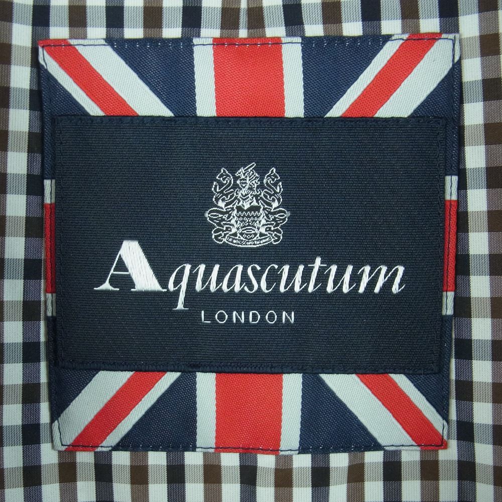 Aquascutum アクアスキュータム A9150906 チェック柄 レザーパイピング パッカブル Pコート ピー コート ブラック系 ブラウン系 34【新古品】【未使用】【中古】