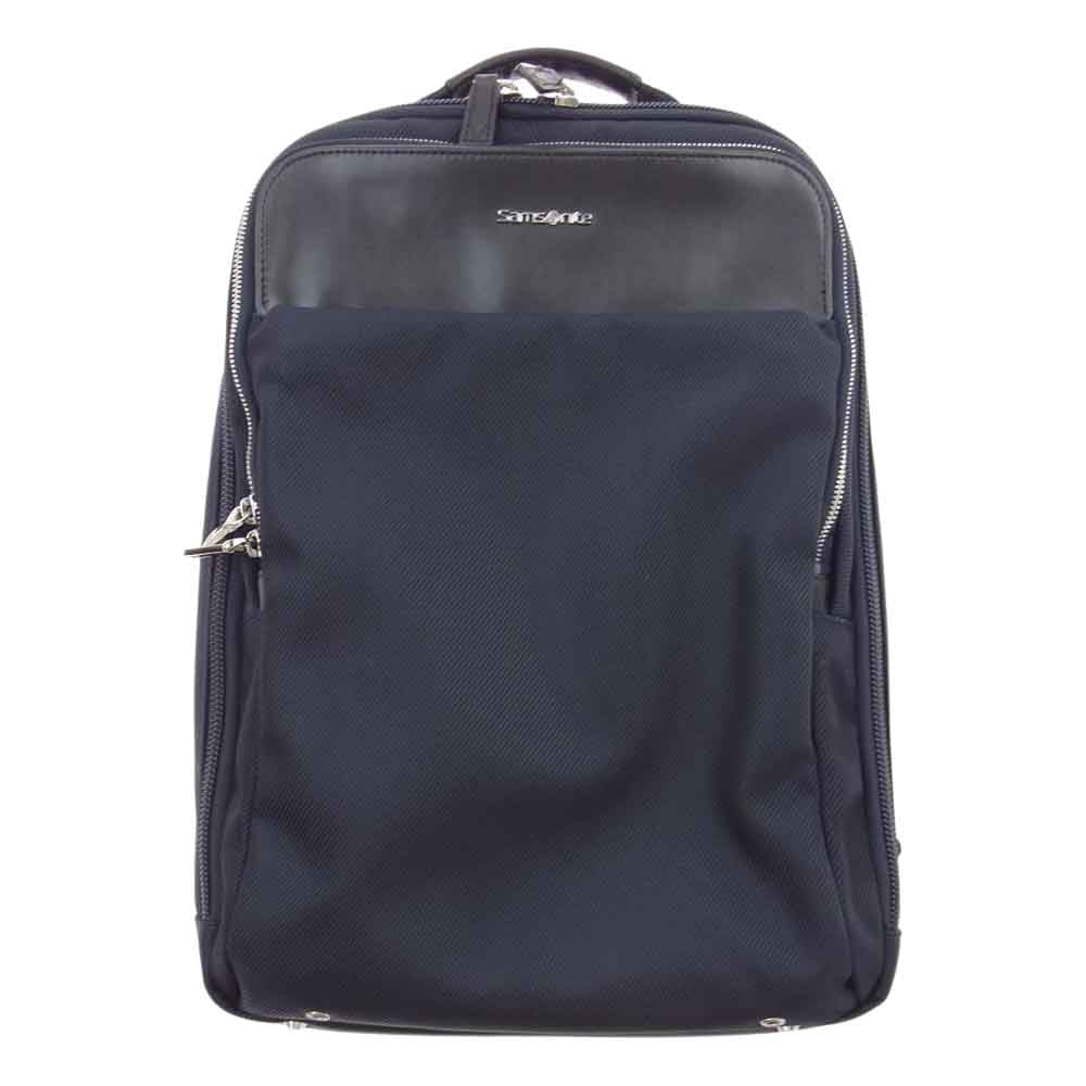 Samsonite サムソナイト レザー 切替 コンビネーション A4 バックパック リュックサック ダークネイビー系【中古】