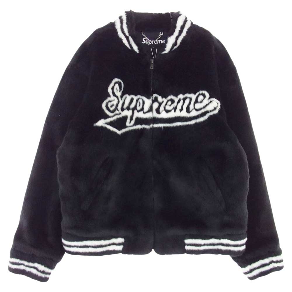 Supreme シュプリーム 20SS Faux Fur Varsity Jacket フェイク ファー バーシティ ベースボール ジャケット ブラック系 L【極上美品】【中古】