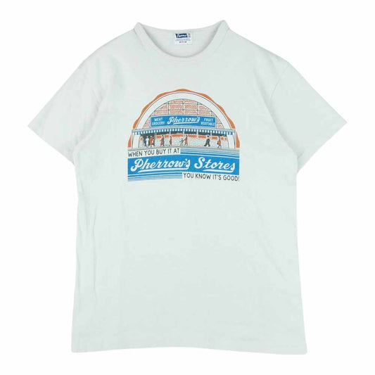 Pherrow's フェローズ プリント 半袖 クルーネック Tシャツ コットン 日本製 グレイッシュライトベージュ系 M【中古】