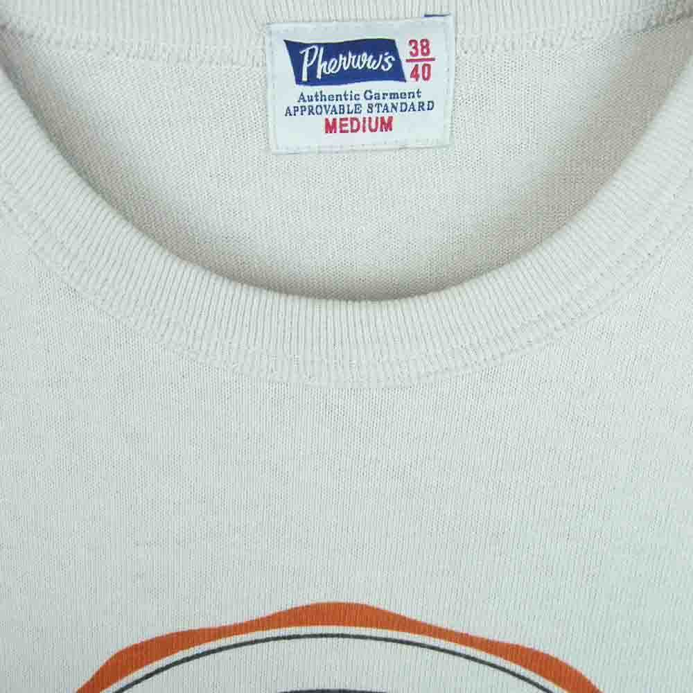 Pherrow's フェローズ プリント 半袖 クルーネック Tシャツ コットン 日本製 グレイッシュライトベージュ系 M【中古】