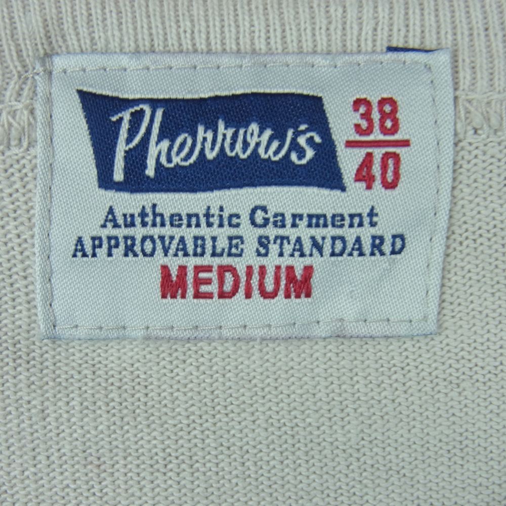 Pherrow's フェローズ プリント 半袖 クルーネック Tシャツ コットン 日本製 グレイッシュライトベージュ系 M【中古】