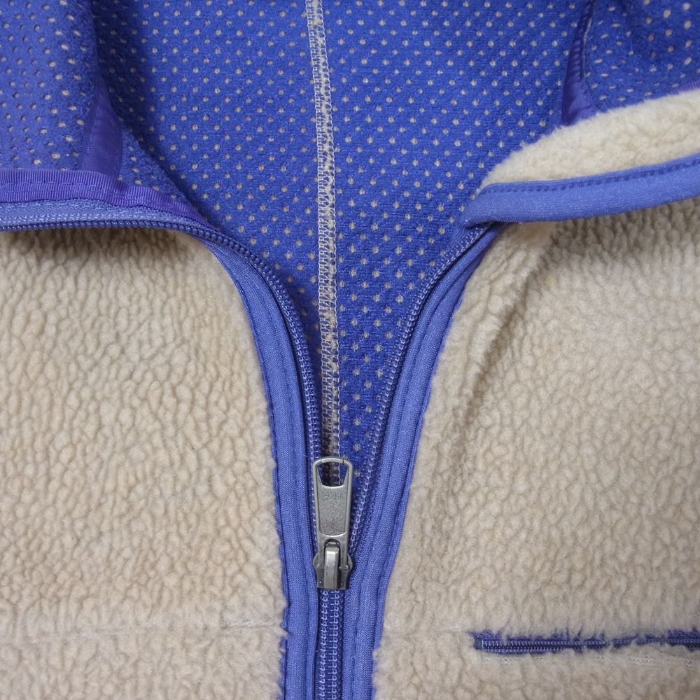 patagonia パタゴニア 90s USA製 雪無し チンフラップ ベビーレトロ カーディガン フリース ジャケット ナチュラル パープル ベージュ系 M【中古】