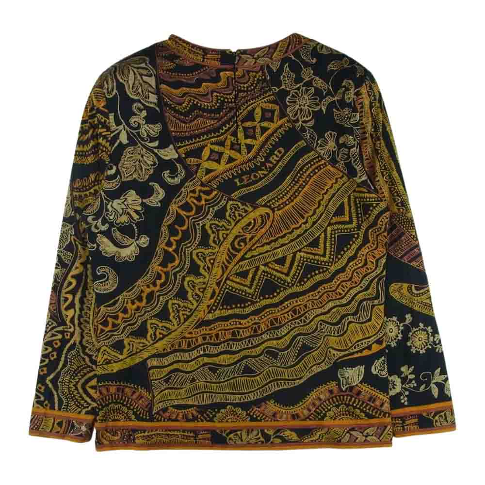 LEONARD レオナール FASHION ファッション シルク混 ウール ネイティブ 総柄 カットソー ブラック系 オレンジ系 L【中古】