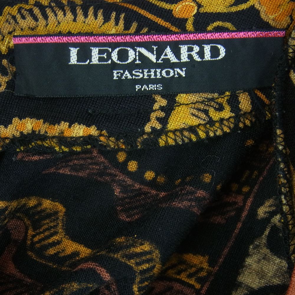 LEONARD レオナール FASHION ファッション シルク混 ウール ネイティブ 総柄 カットソー ブラック系 オレンジ系 L【中古】