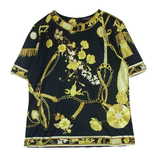 LEONARD レオナール FASHION ファッション フラワー チェーン カットソー コットン 日本製 ブラック系 LL【中古】