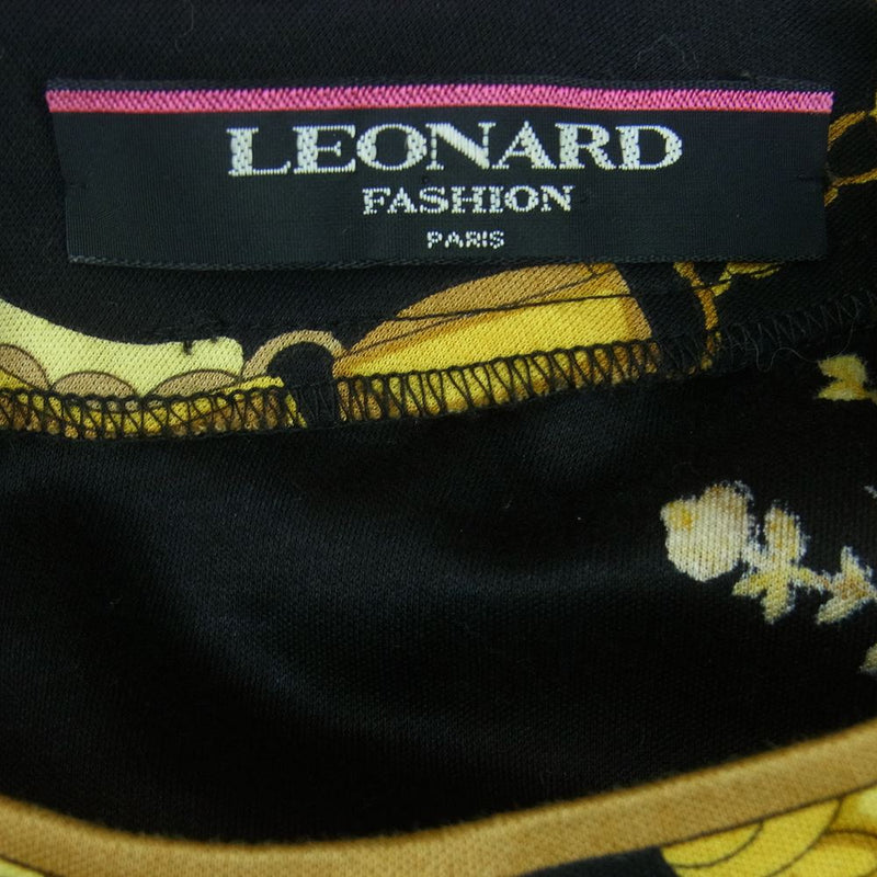 LEONARD レオナール FASHION ファッション フラワー チェーン カットソー コットン 日本製 ブラック系 LL【中古】