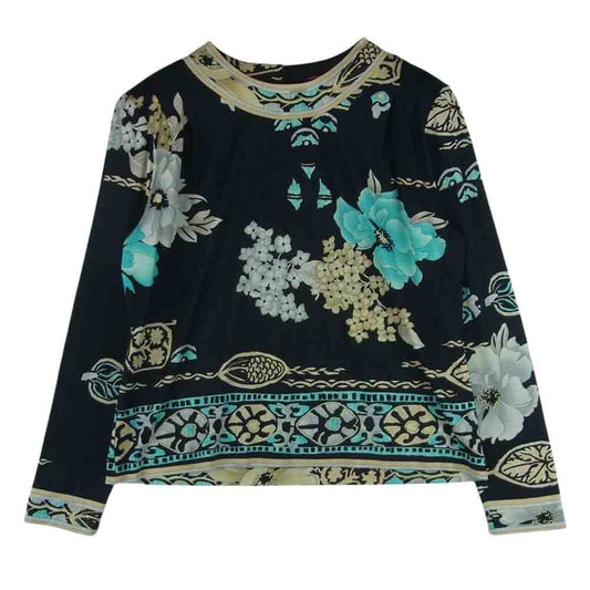 LEONARD レオナール FASHION ファッション シルク混 ウール フラワー ニット カットソー 日本製 ブラック系 L【中古】