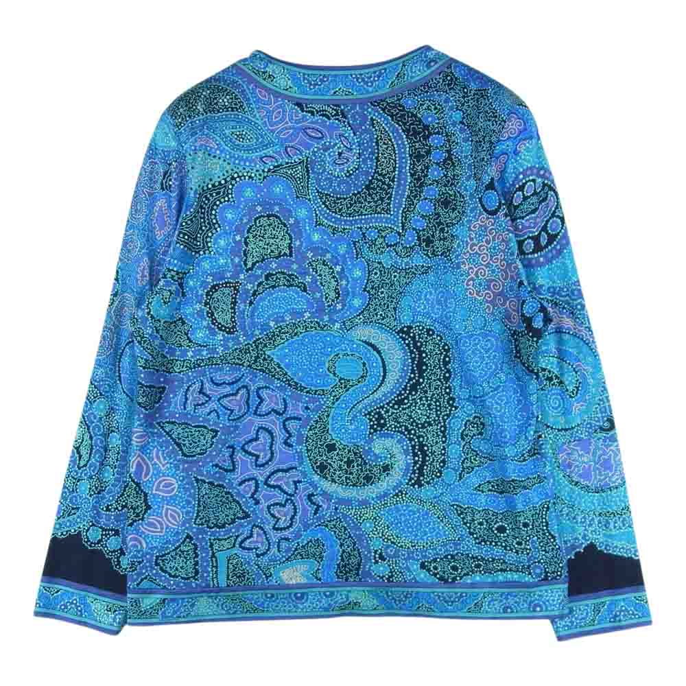 LEONARD レオナール FASHION ファッション シルク混 ウール ペイズリー 総柄 ニット カーディガン ジャケット ライトブルー系 パープル系 L【中古】