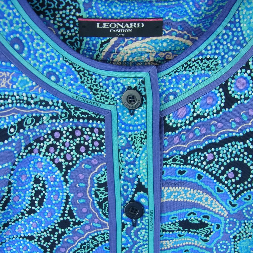 LEONARD レオナール FASHION ファッション シルク混 ウール ペイズリー 総柄 ニット カーディガン ジャケット ライトブルー系 パープル系 L【中古】