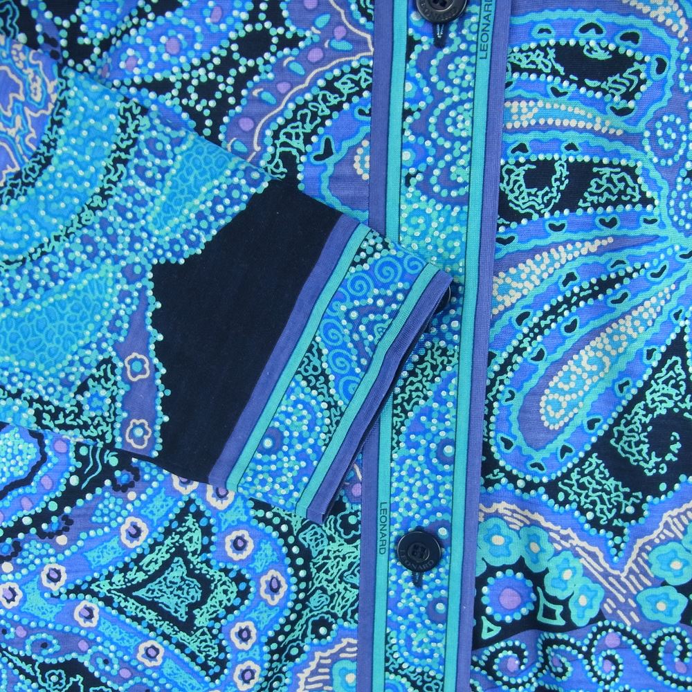 LEONARD レオナール FASHION ファッション シルク混 ウール ペイズリー 総柄 ニット カーディガン ジャケット ライトブルー系 パープル系 L【中古】