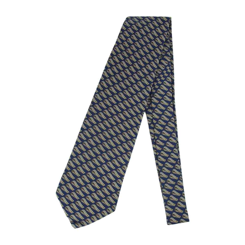 GUCCI グッチ シルク100％ 総柄 ネクタイ イタリア製 ネイビー系【極上美品】【中古】