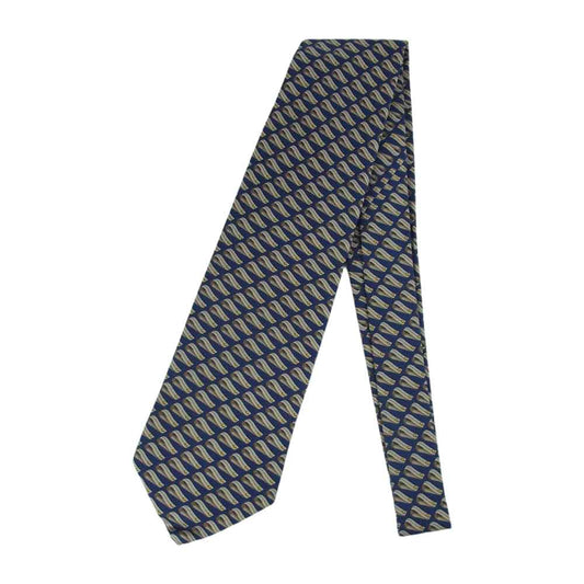 GUCCI グッチ シルク100％ 総柄 ネクタイ イタリア製 ネイビー系【極上美品】【中古】