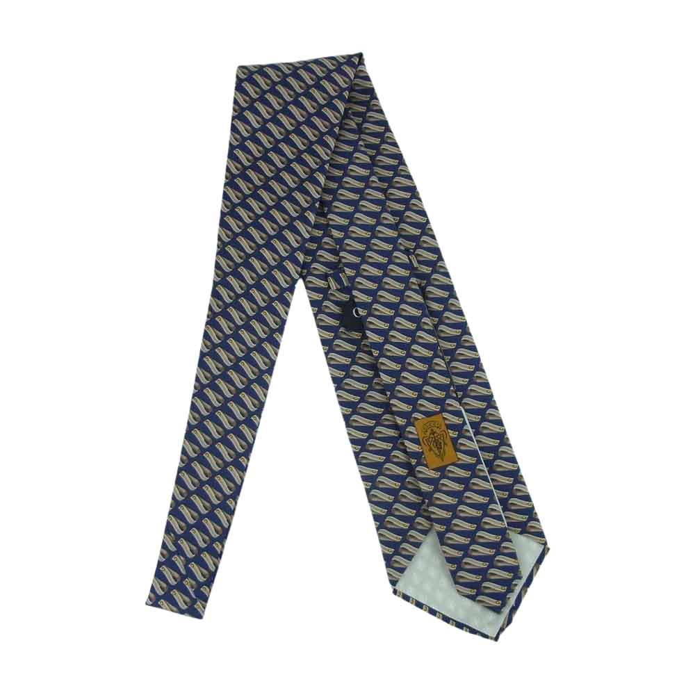 GUCCI グッチ シルク100％ 総柄 ネクタイ イタリア製 ネイビー系【極上美品】【中古】