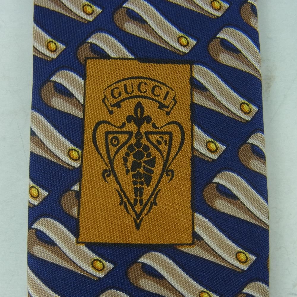GUCCI グッチ シルク100％ 総柄 ネクタイ イタリア製 ネイビー系【極上美品】【中古】