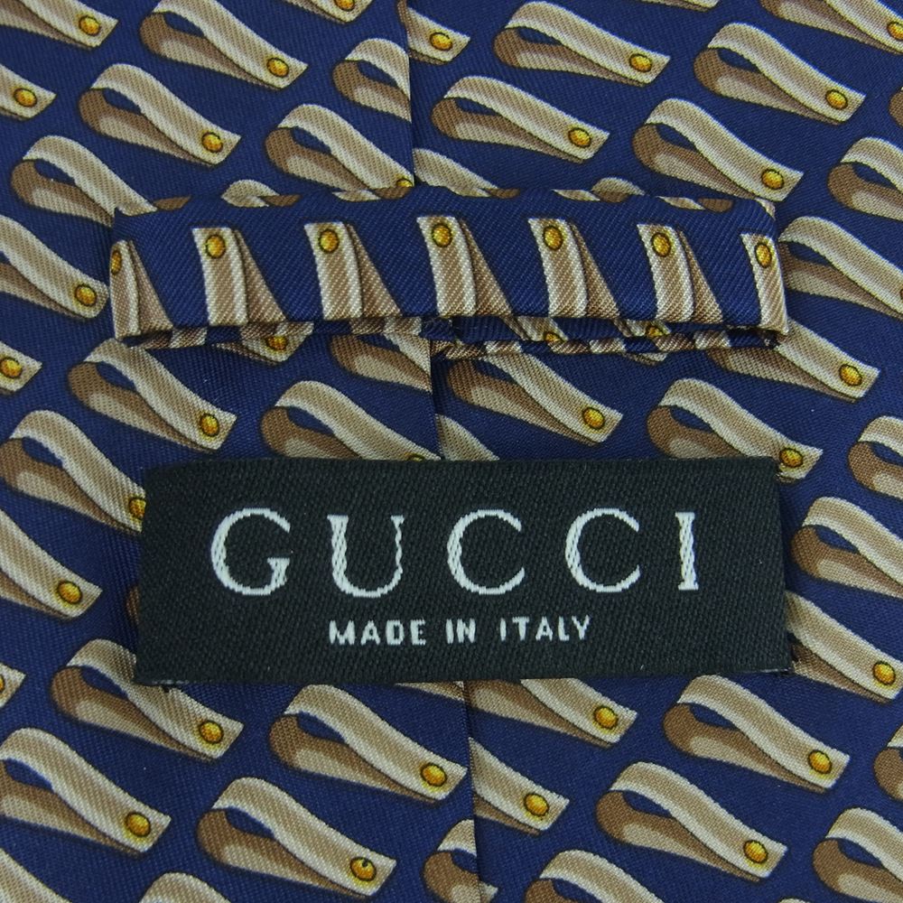 GUCCI グッチ シルク100％ 総柄 ネクタイ イタリア製 ネイビー系【極上美品】【中古】