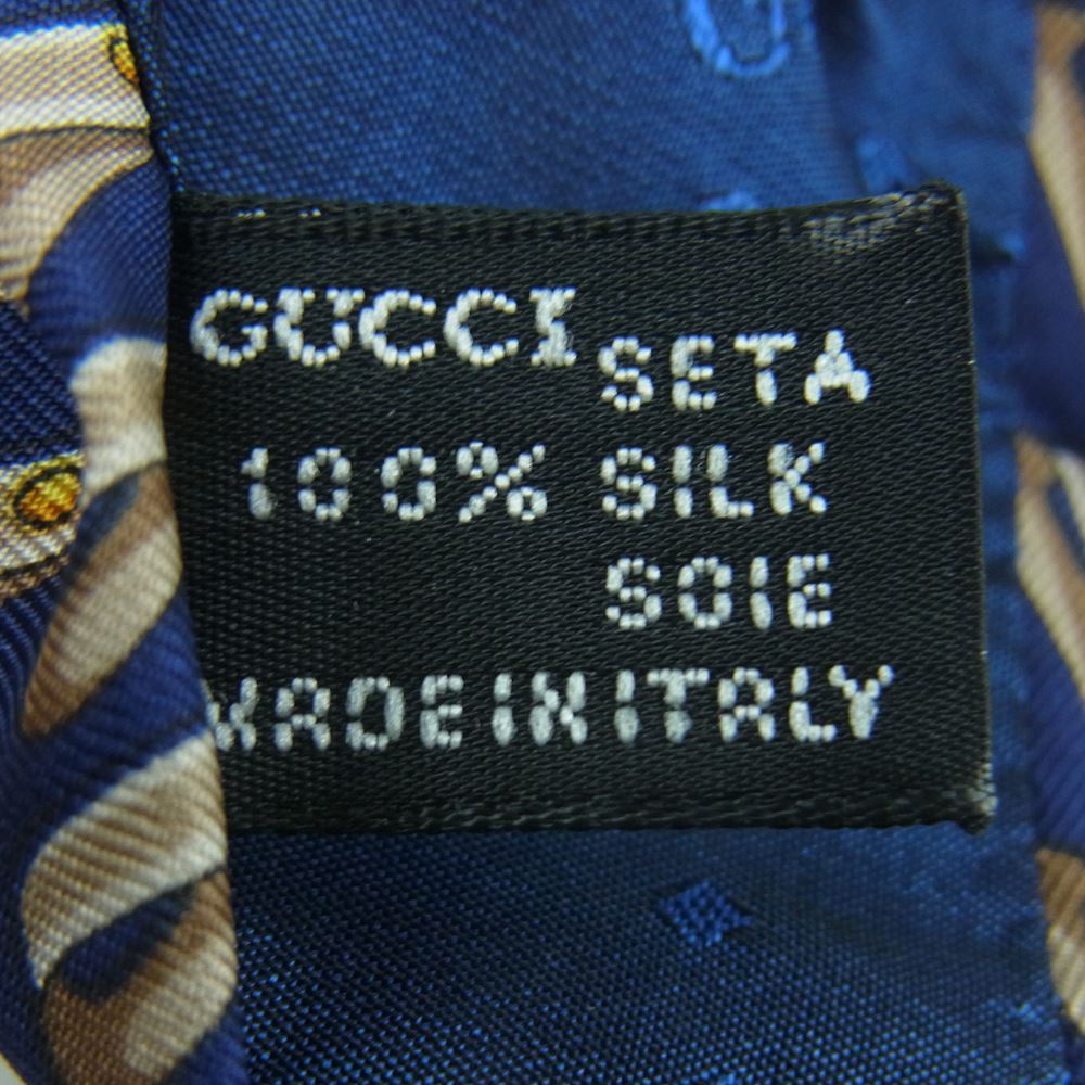 GUCCI グッチ シルク100％ 総柄 ネクタイ イタリア製 ネイビー系【極上美品】【中古】