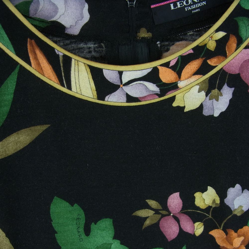 LEONARD レオナール FASHION ファッション シルク混 ウール フラワー ニット 日本製 ブラック系 L【中古】