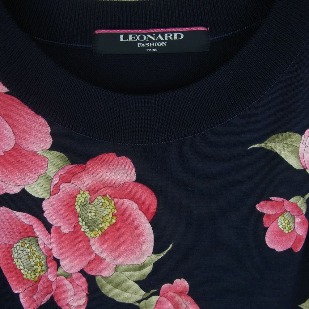 LEONARD レオナール FASHION ファッション フラワー シルク混 ウール ニット セーター ダークネイビー系 ピンク系 M【中古】