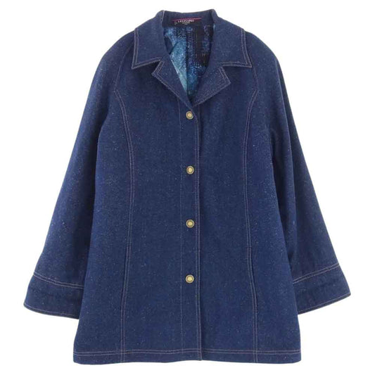LEONARD レオナール FASHION ファッション シルク 裏地キルティング 裏地総柄 ウール ハーフコート デニムジャケット インディゴブルー系 13AR【中古】