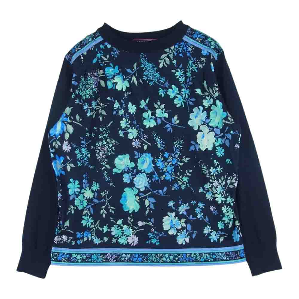LEONARD レオナール FASHION ファッション フラワー シルク混 ウール ニット セーター ダークネイビー系 ブルー系 L【中古】