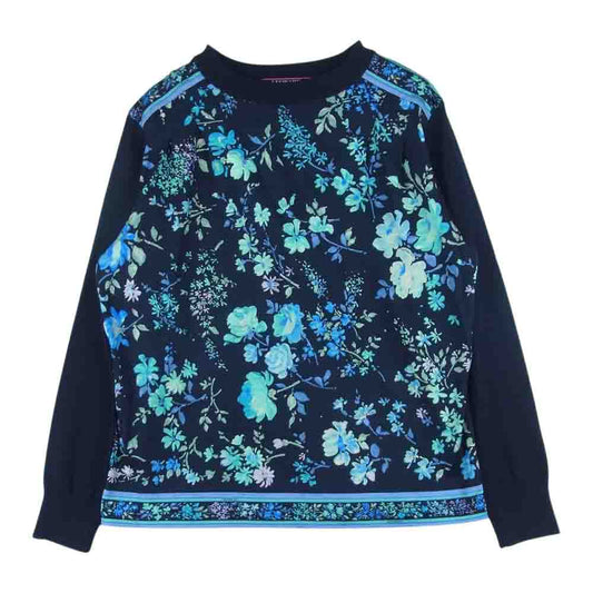 LEONARD レオナール FASHION ファッション フラワー シルク混 ウール ニット セーター ダークネイビー系 ブルー系 L【中古】