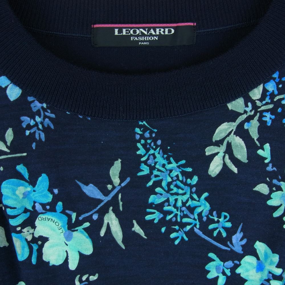 LEONARD レオナール FASHION ファッション フラワー シルク混 ウール ニット セーター ダークネイビー系 ブルー系 L【中古】