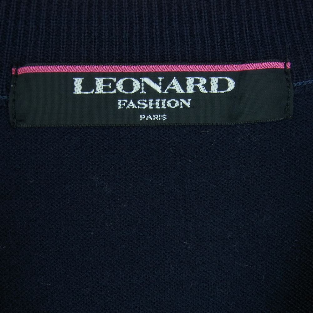 LEONARD レオナール FASHION ファッション フラワー シルク混 ウール ニット セーター ダークネイビー系 ブルー系 L【中古】