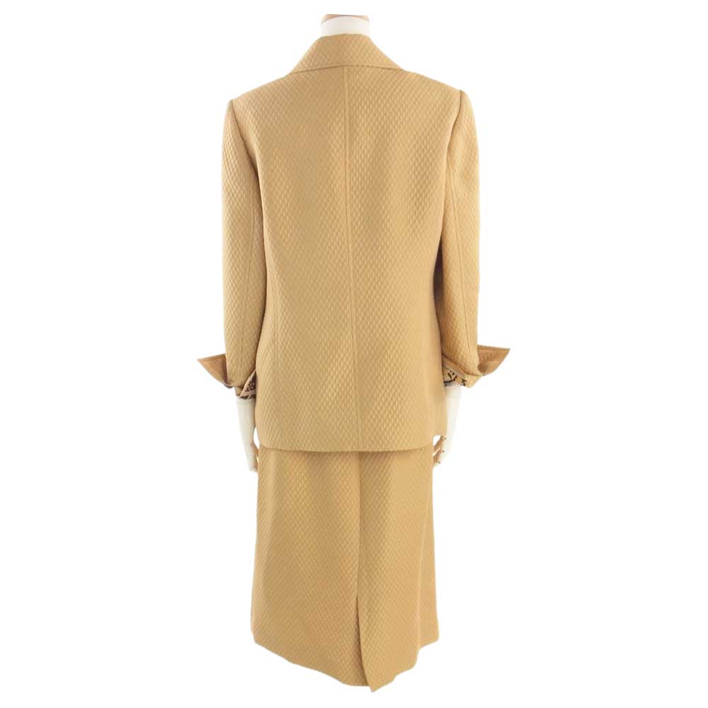 LEONARD レオナール FASHION ファッション シルク混 ウール キルティング ダブルジャケット スカート セットアップ ベージュ系 13AR【中古】