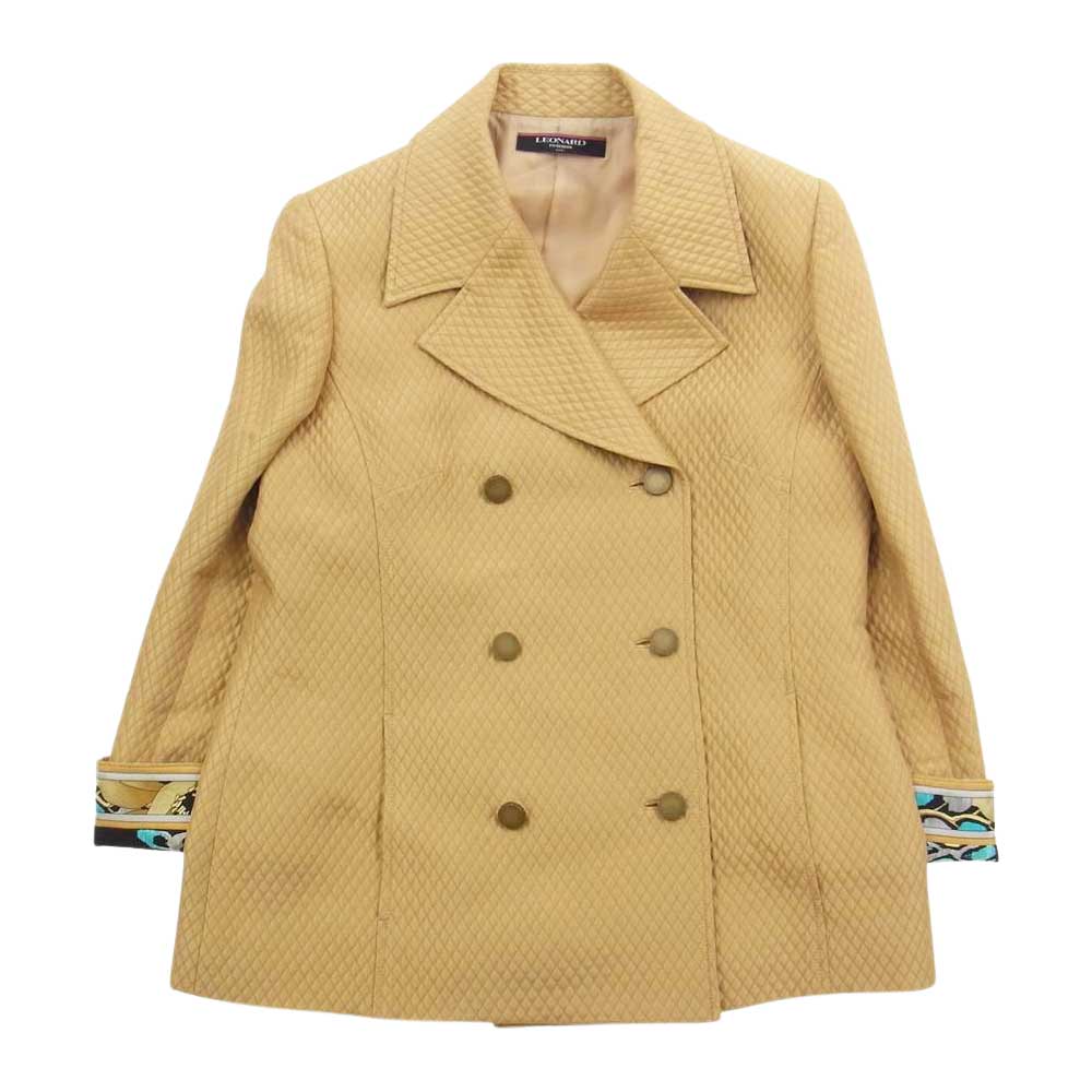 LEONARD レオナール FASHION ファッション シルク混 ウール キルティング ダブルジャケット スカート セットアップ ベージュ系 13AR【中古】