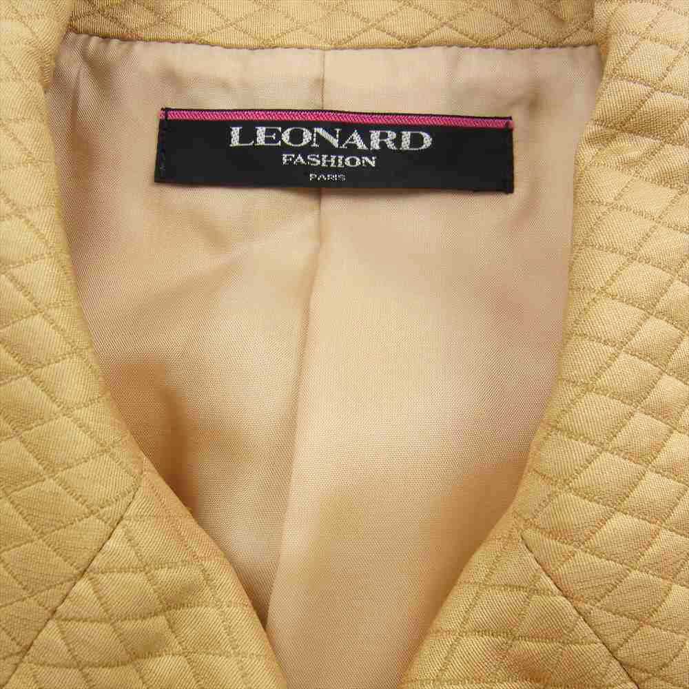 LEONARD レオナール FASHION ファッション シルク混 ウール キルティング ダブルジャケット スカート セットアップ ベージュ系 13AR【中古】