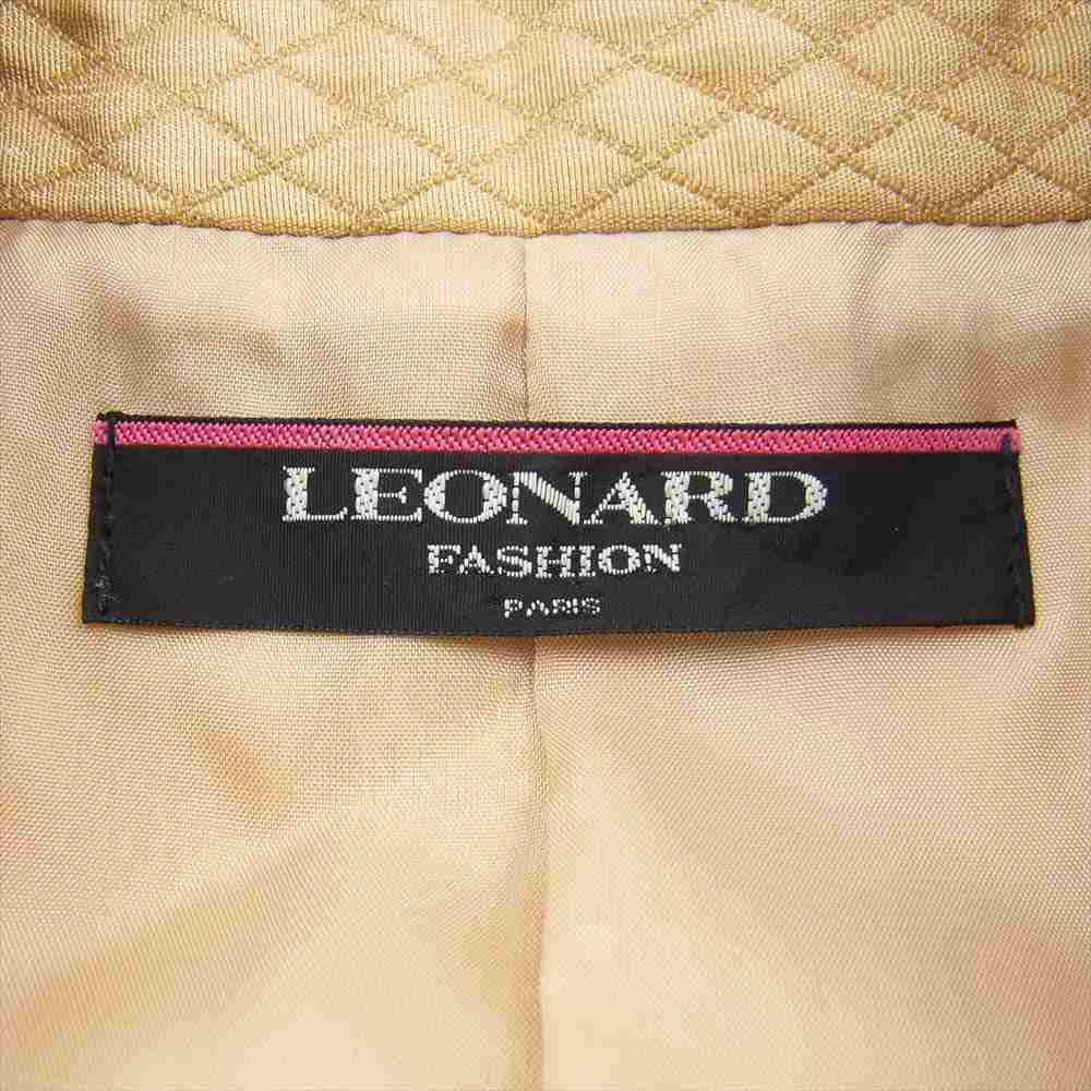 LEONARD レオナール FASHION ファッション シルク混 ウール キルティング ダブルジャケット スカート セットアップ ベージュ系 13AR【中古】