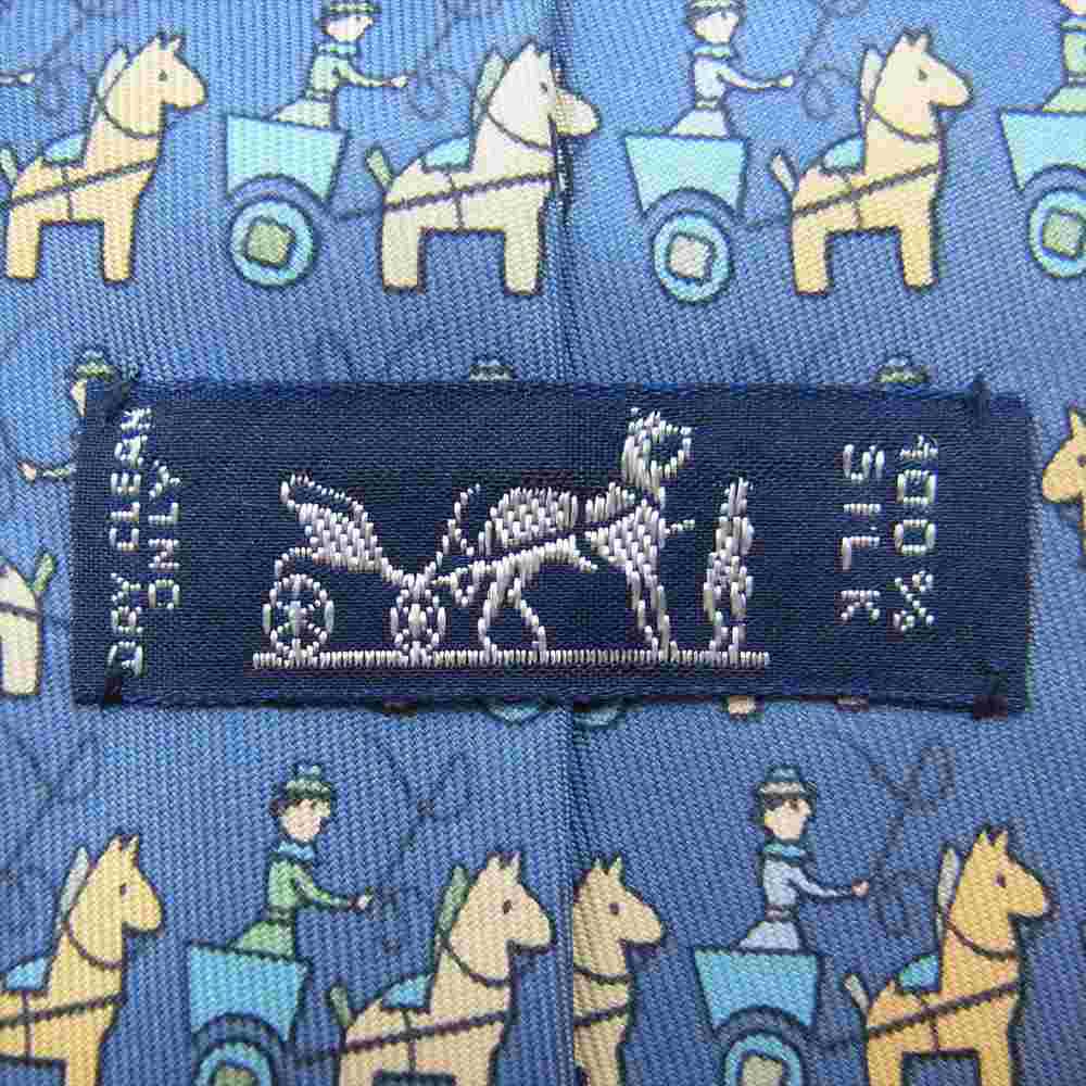 HERMES エルメス シルク100％ ホース 馬 ネクタイ ブルー系【美品】【中古】