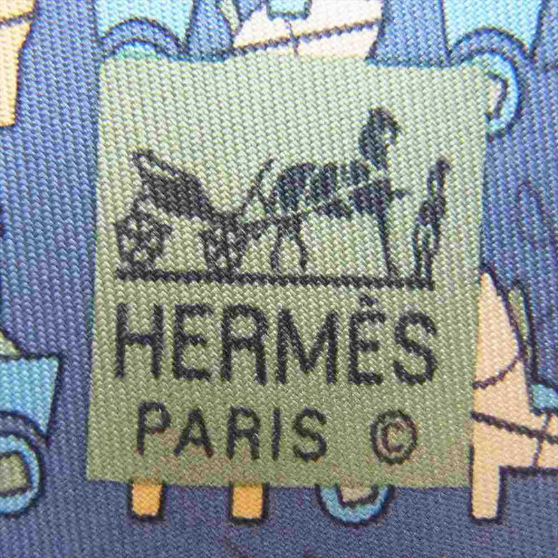 HERMES エルメス シルク100％ ホース 馬 ネクタイ ブルー系【美品】【中古】