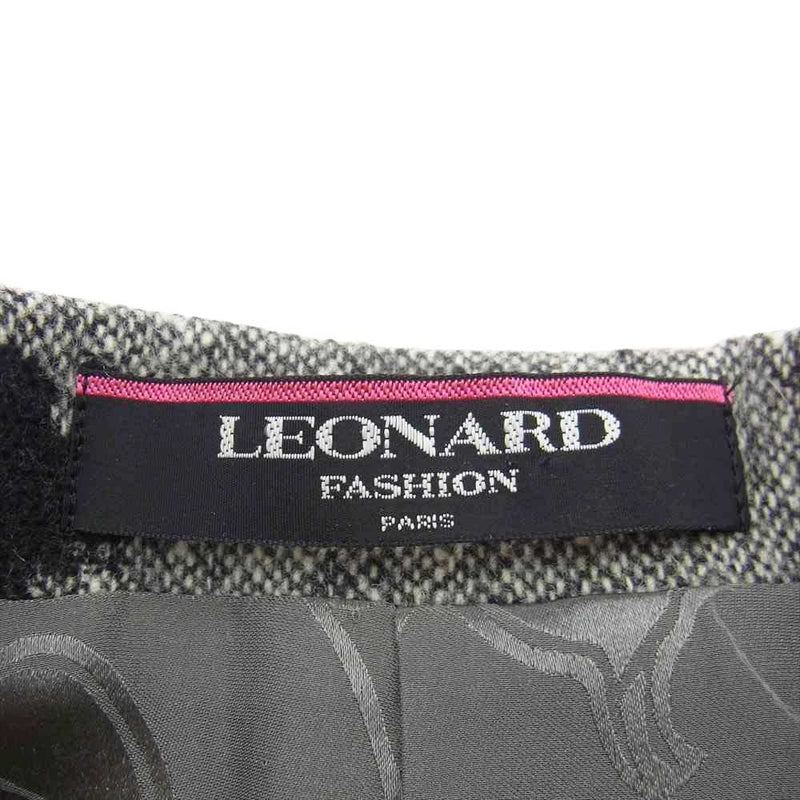 LEONARD レオナール FASHION ファッション シルク混 ウール フラワー ツイード ジャケット スカート セットアップ グレー系 42【中古】