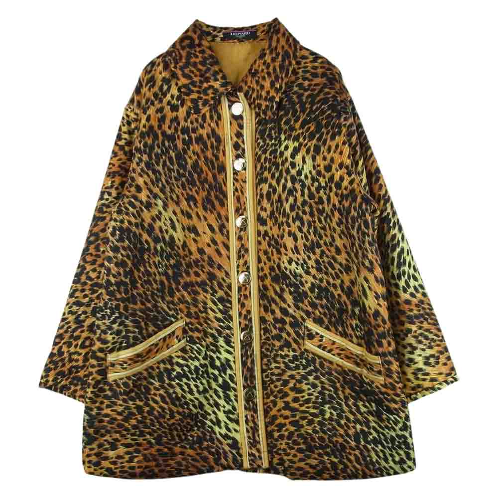 LEONARD レオナール FASHION ファッション シルク100％ アニマル レオパード 中綿 コート ブラウン系 ブラック系 9AR【中古】
